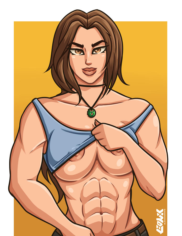 Lara croft showing her build